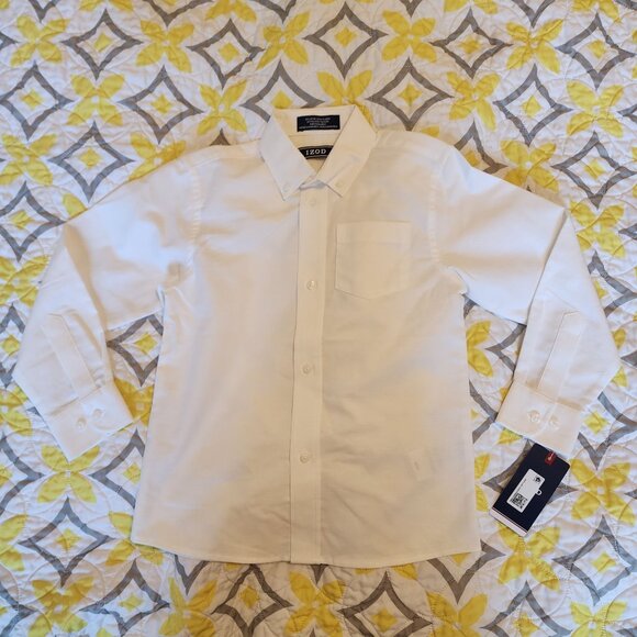 Izod White Boys Button-Up Dress Shirts Regular Fit Sizes 5 & 6 55% Cotton 45% Po - Picture 9 of 14